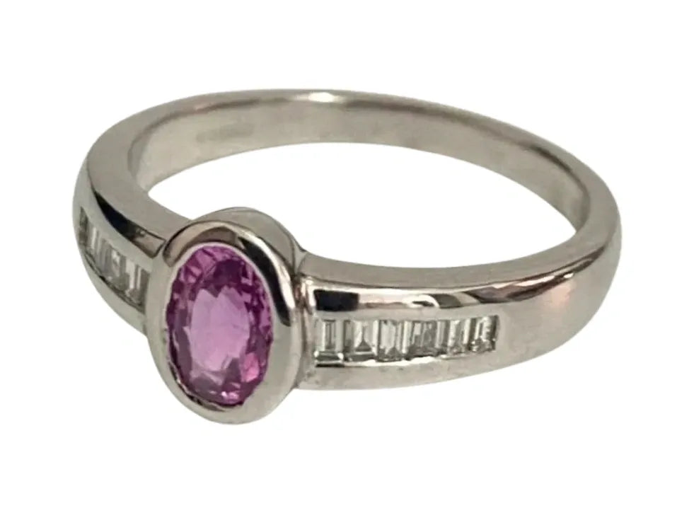 18K White Gold W/Pink Sapphire & Diamond Ring Size M (US 6.25)