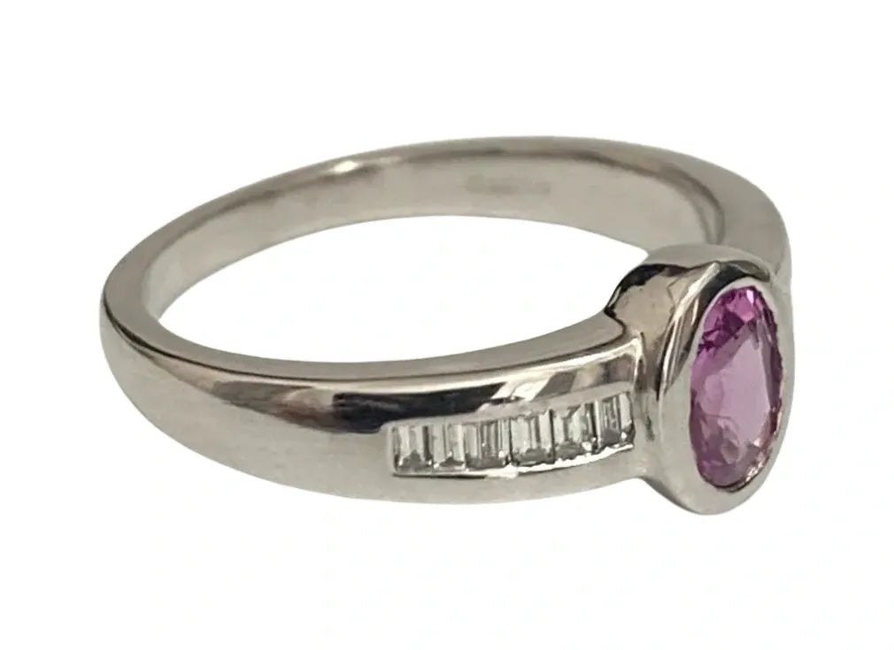 18K White Gold W/Pink Sapphire & Diamond Ring Size M (US 6.25)