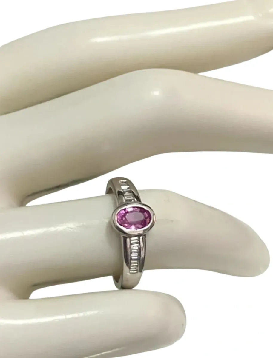 18K White Gold W/Pink Sapphire & Diamond Ring Size M (US 6.25)