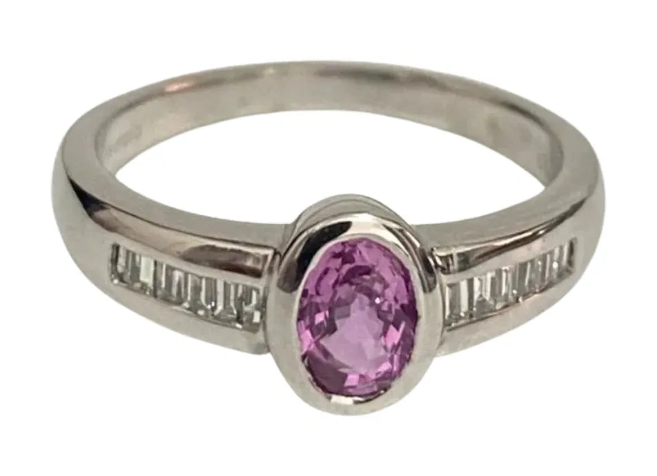 18K White Gold W/Pink Sapphire & Diamond Ring Size M (US 6.25)