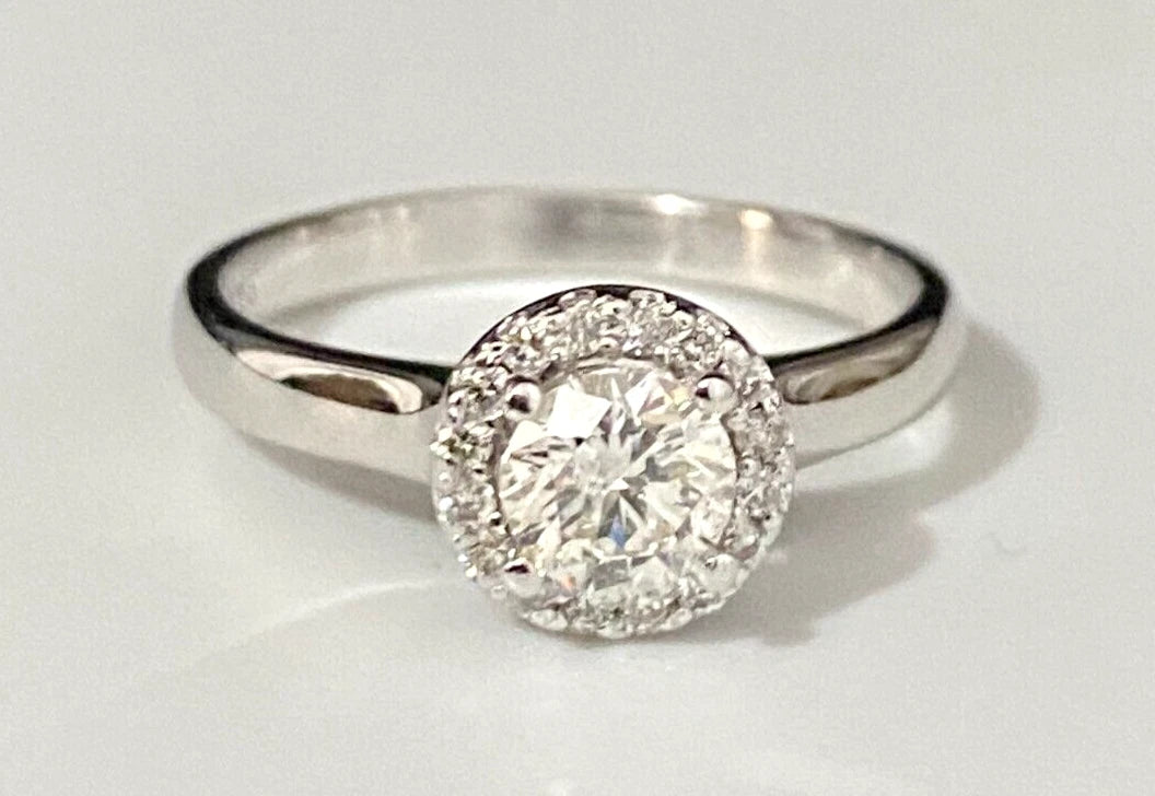 18K White Gold & 0.50CT Diamond Halo Ring Size K 1/2 - 5 3/8