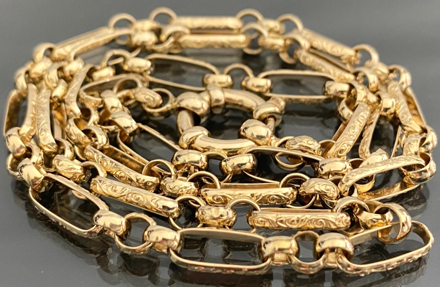Vintage 9K Yellow Gold Ornate Fancy Link Chain Necklace 52cm Long