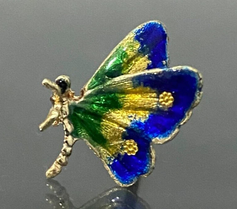 9K Yellow Gold & Enamel Butterfly Tie Pin