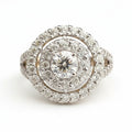 18K Yellow Gold 1.75CT Diamond Double Halo Statement Ring - Size O 1/2 (US 7.5)