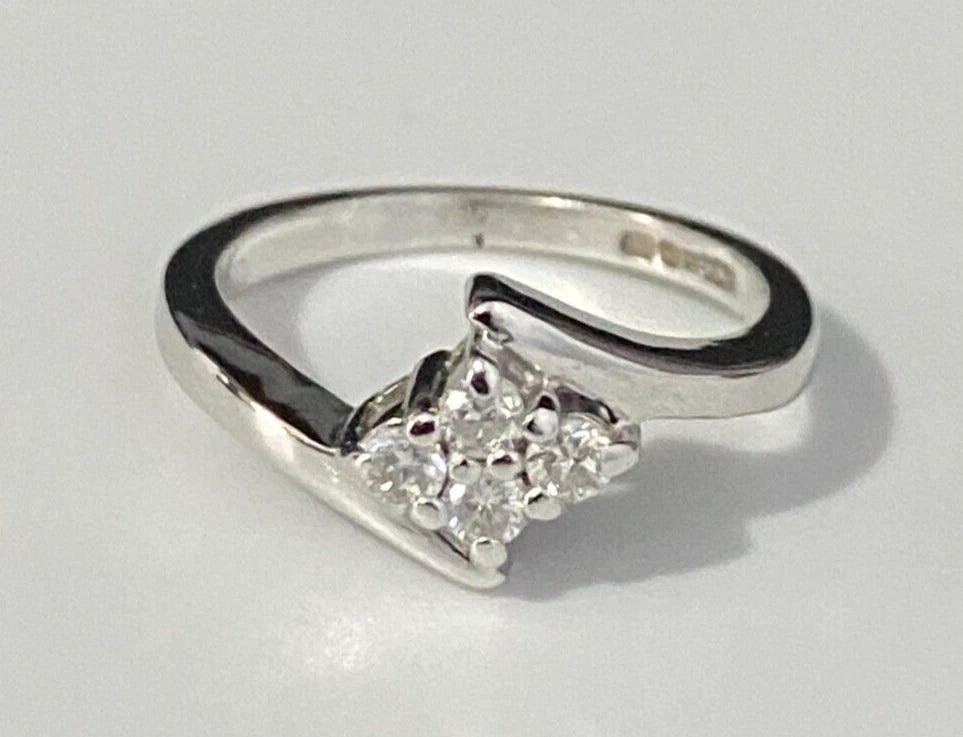 9K White Gold & 0.20CT Brilliant Diamond Bypass Ring Size I - 4 1/4
