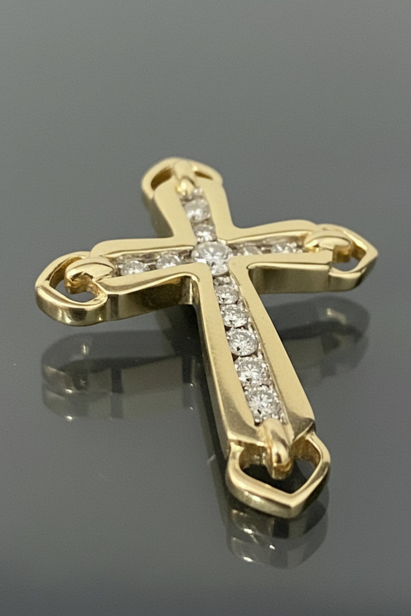 9K Solid Yellow Gold Diamond Cross Pendant – Approx. 0.25CT