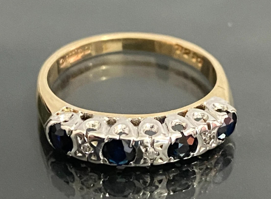 Vintage 1978 9ct Gold Sapphire & Diamond Ring Size N (US 6.75)