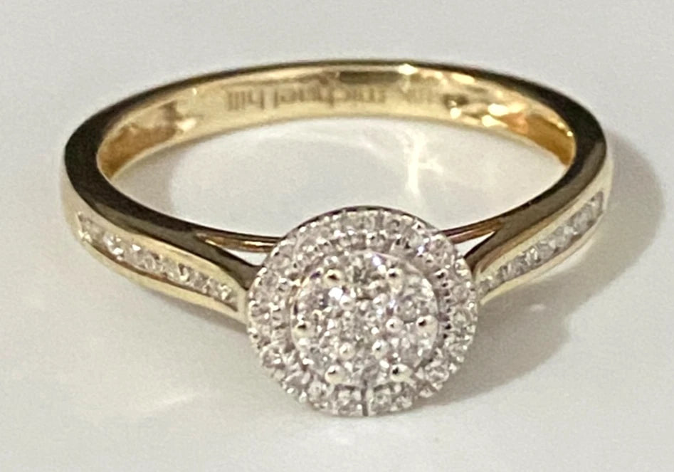 10K Yellow Gold & 0.25CT Diamond Halo engagement Ring Size O - 7 1/4