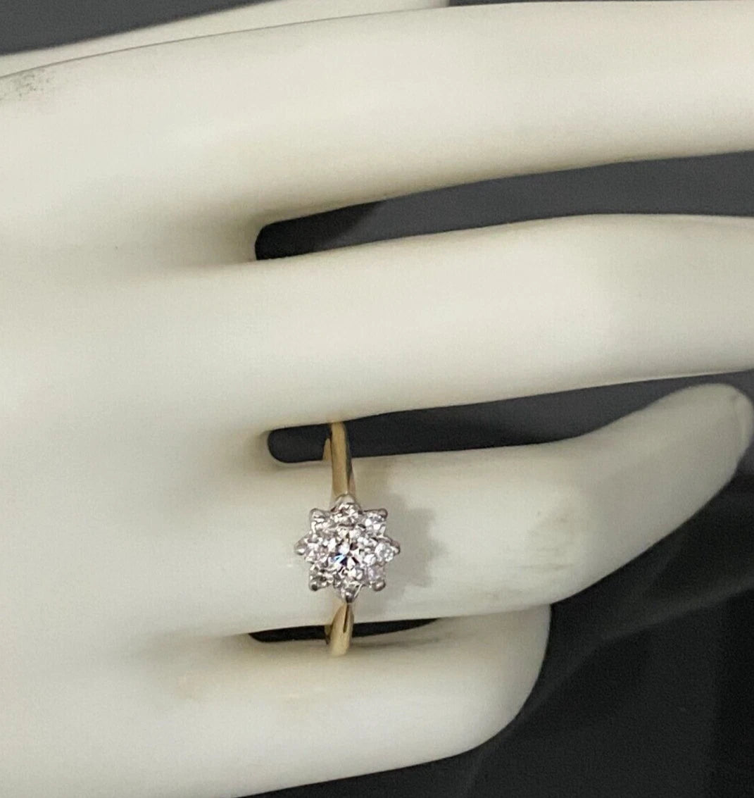 14K Yellow Gold & 0.45CT Diamond Cluster Ring Size Q - 8
