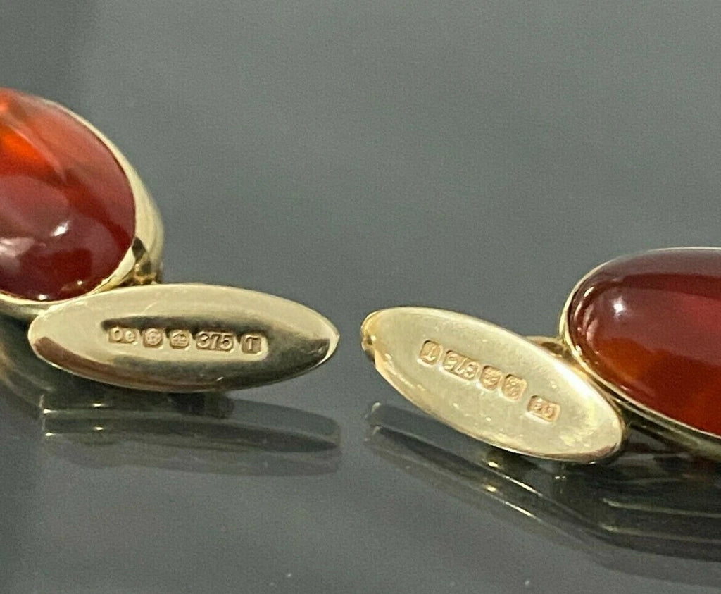 9K Yellow gold & Carnelian Cabochon Spider Shape Setting Cufflinks 11.24g