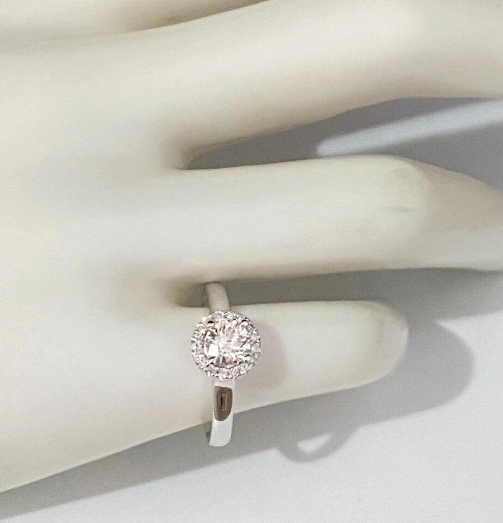 18K White Gold & 0.50CT Diamond Halo Ring Size K 1/2 - 5 3/8