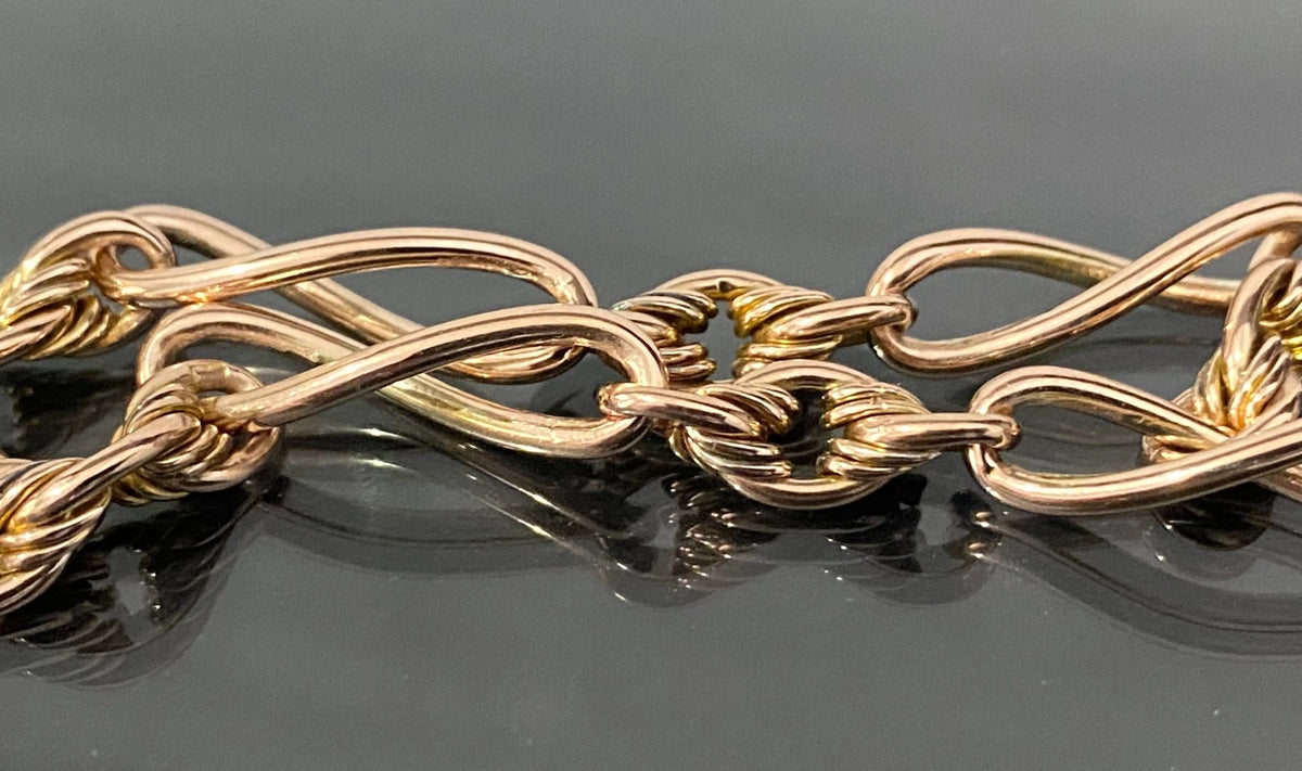 Victorian 9K Rose Gold Infinity & Knot Link Albert Chain With T-Bar