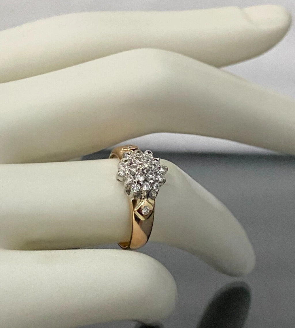 14K Yellow Gold & 0.25CT Diamond Cluster Ring Size L - 5 1/2
