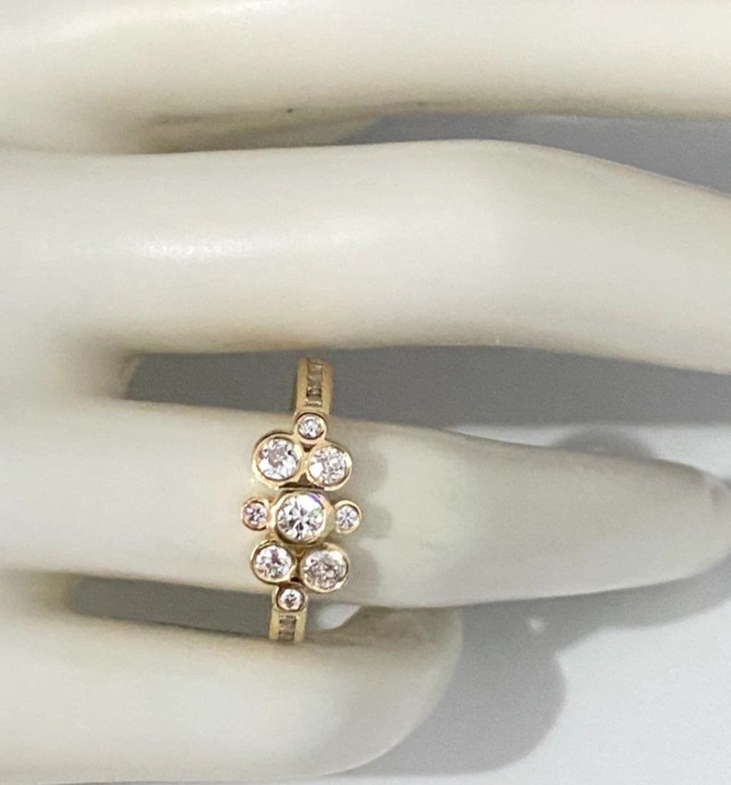 18K Yellow Gold & 0.90CT Diamond Bubble Ring Size N 1/2 - 7