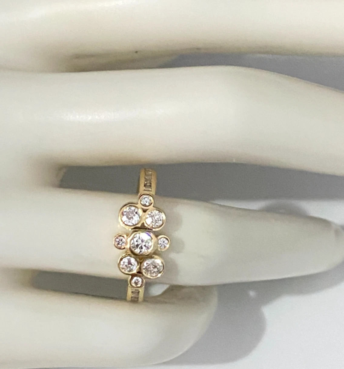 18K Yellow Gold & 0.90CT Diamond Bubble Ring Size N 1/2 - 7