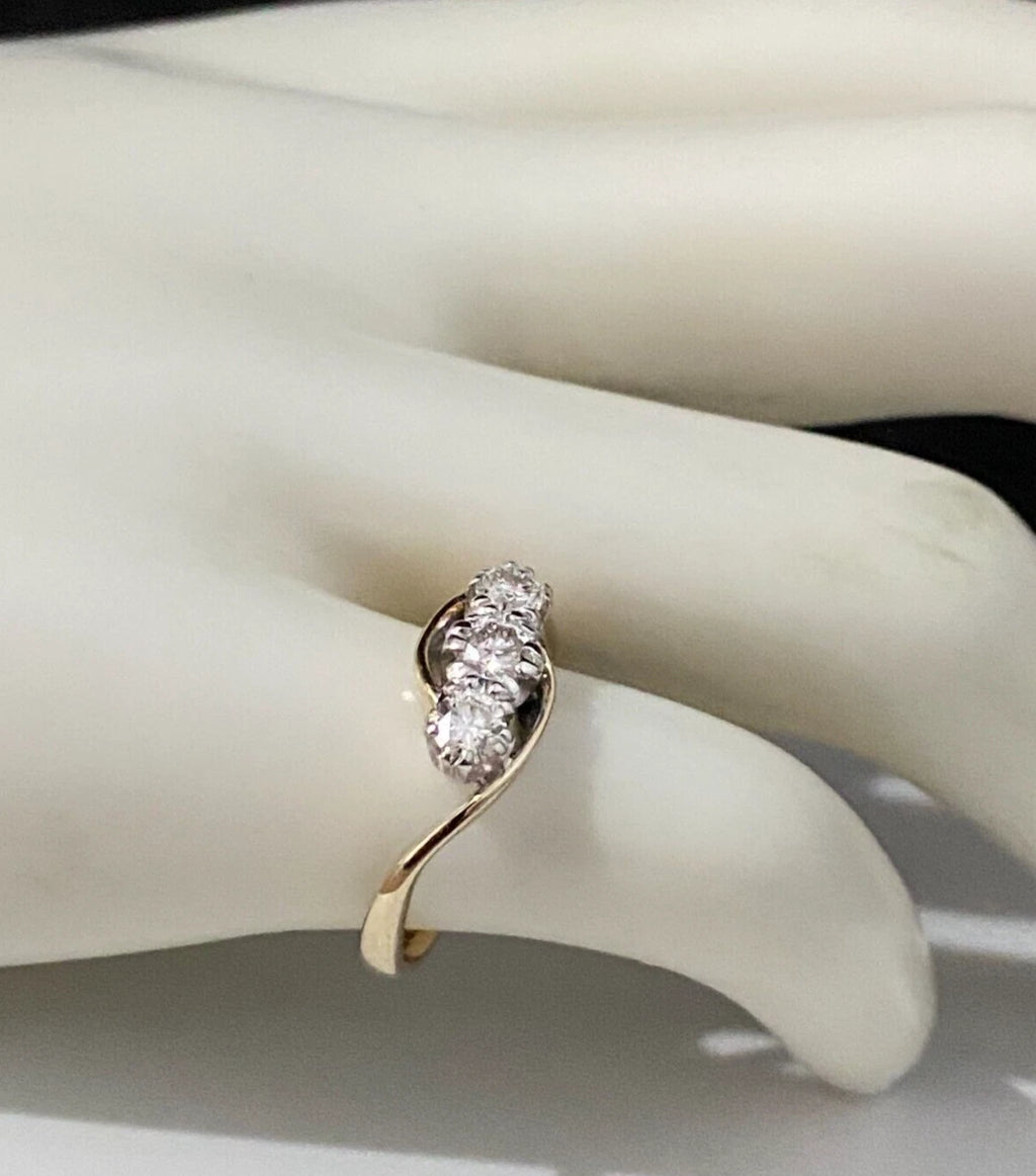 9K Yellow Gold & 0.45CT Diamond Three Stone Ring Size J 1/2 - 5