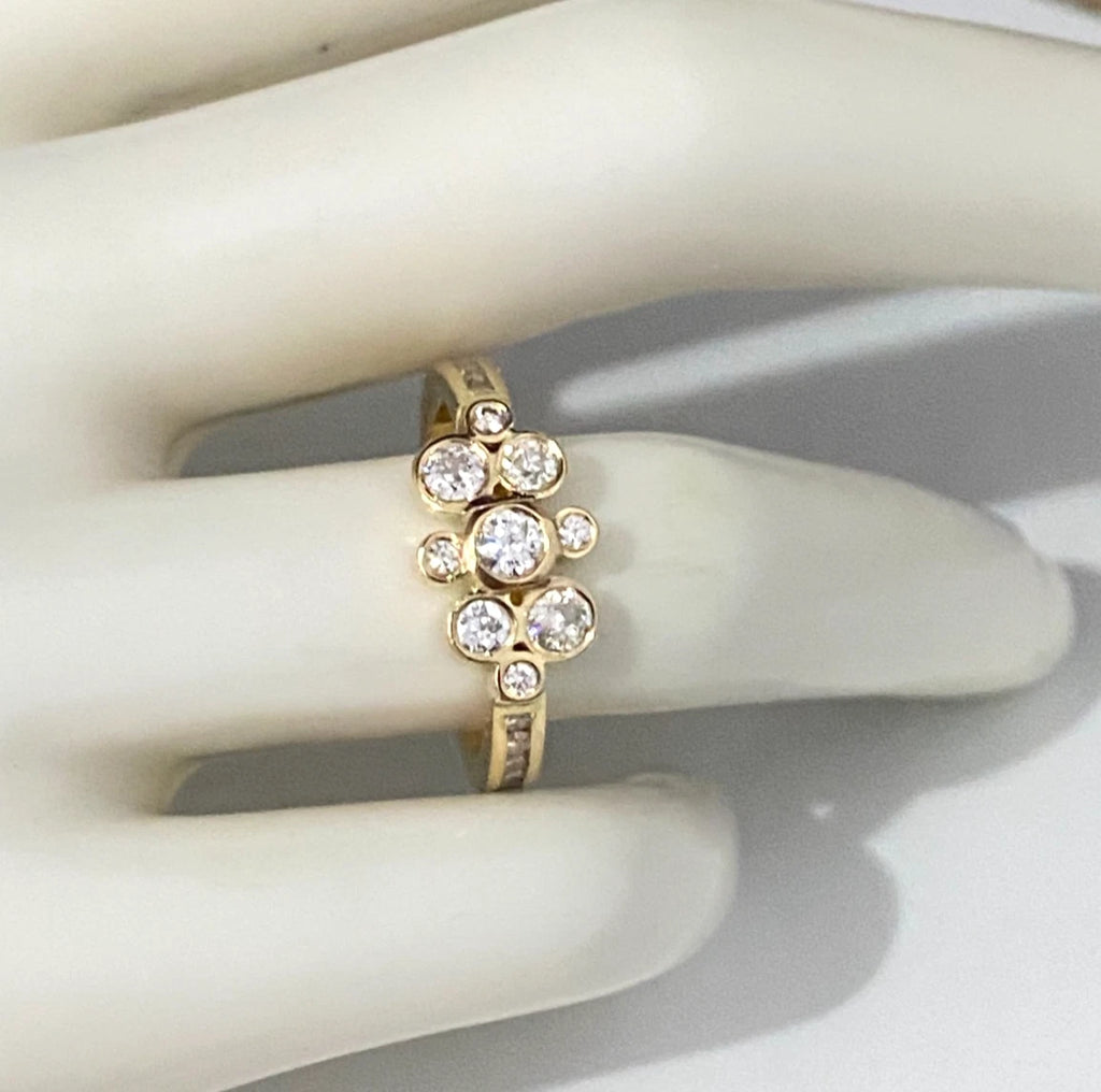 18K Yellow Gold & 0.90CT Diamond Bubble Ring Size N 1/2 - 7