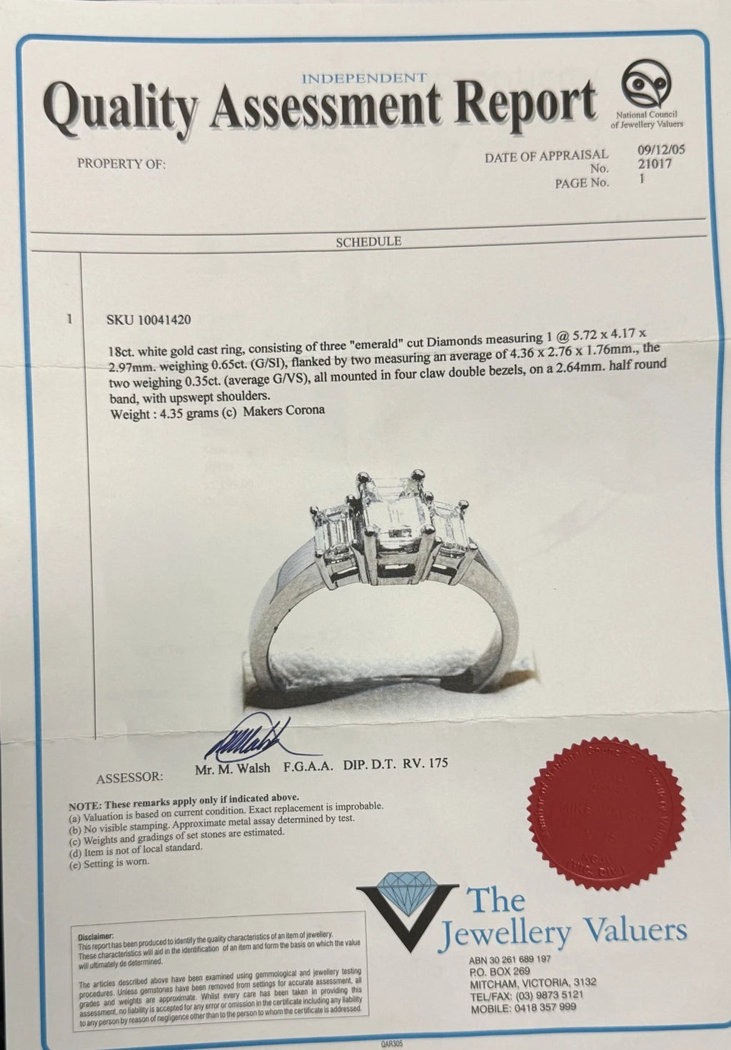 18K Gold & 1.0CT Emerald Diamond Engagement Ring /Certificate Size M - 6 1/4