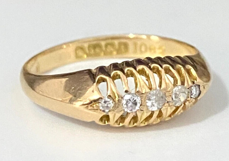 Antique 18K Yellow Gold & Old Cut Diamond Ring C1918 Size O - 7