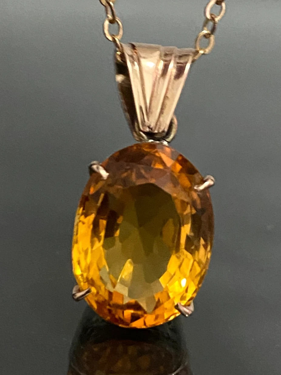 A Mid Century 14K Rose Gold Orange Stone Pendant 24mm | Vintage Estate Jewellery