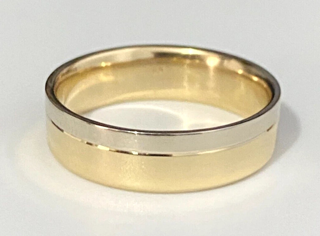 14K Two Color Gold Wedding Band Ring Size S - 9 1/8