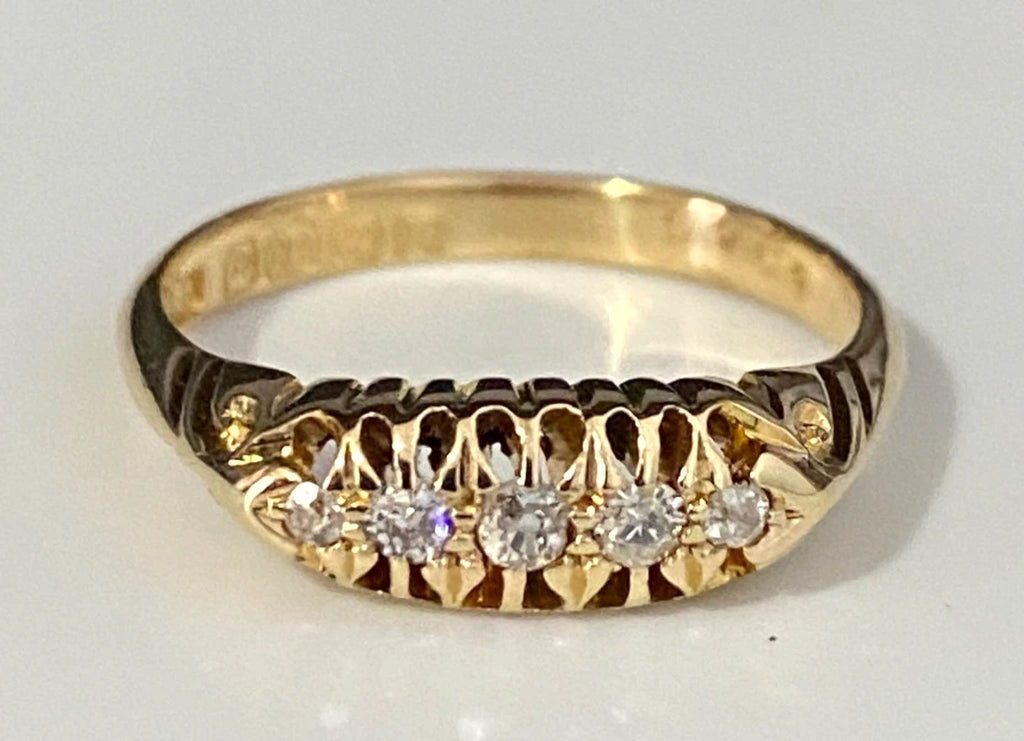 Antique 18K Yellow Gold & Old Mine Diamond Ring C1916 Size M - 6 1/4