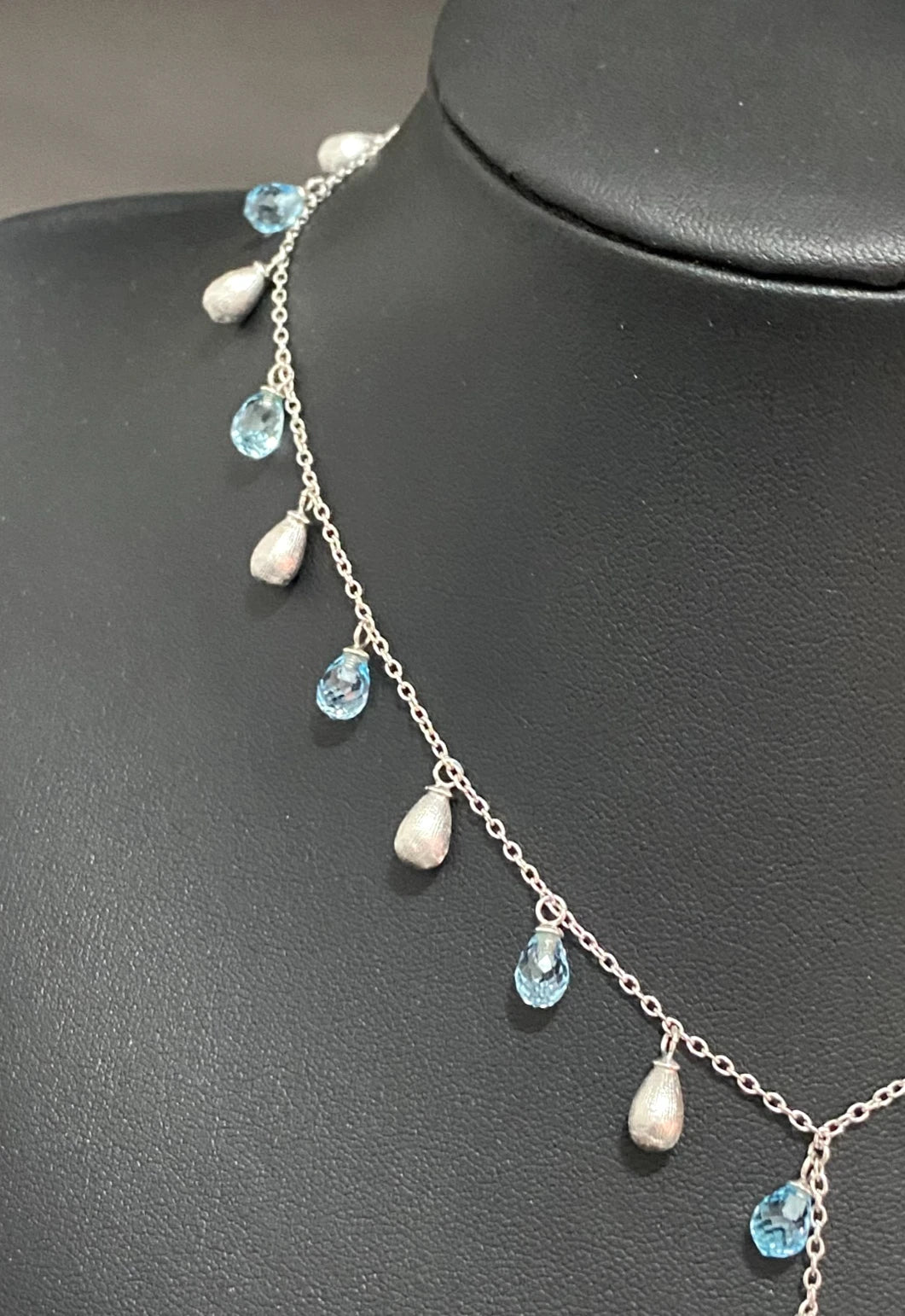 14K White Gold & Topaz Y-Drop Necklace 40.0cm Long