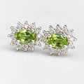 14K White Gold W/Peridot & Diamond Cluster Stud Earrings 10.0mm