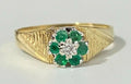 18K Yellow Gold W/ Emerald & Diamond Cluster Ring size L - 5 1/2
