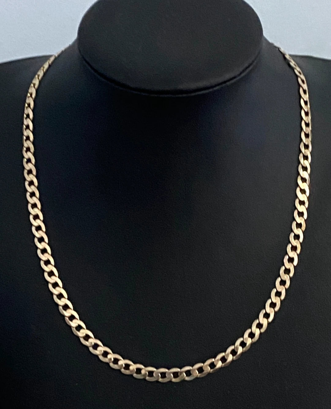 9K Yellow Gold Diamond Cut Flat Curb Link Chain Necklace 52cm Long