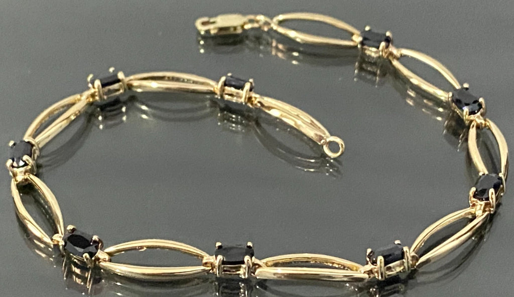 9K Yellow Gold & Black Sapphire Link Bracelet 20.50cm Long
