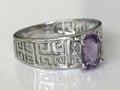 9K White Gold W/ Amethyst & Diamond Greek Key Ring Size L 1/4 - 5 3/4