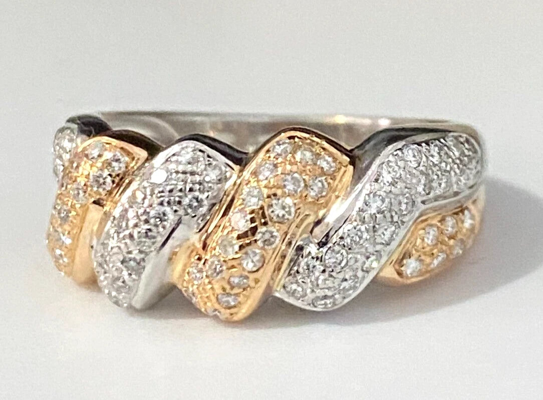 18K Two-Color Gold & 0.65CT Diamond Band Ring Size O 1/2 - 7 1/4