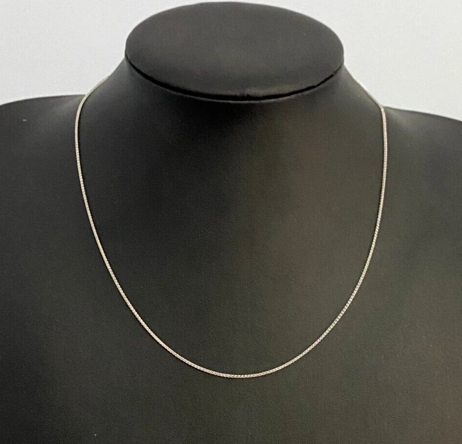 18K White Gold Wheat Link Chain Necklace 45cm Long