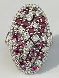 18K White Gold W/ Ruby & 1.0CT Diamond Cocktail Ring Size I - 4 1/2