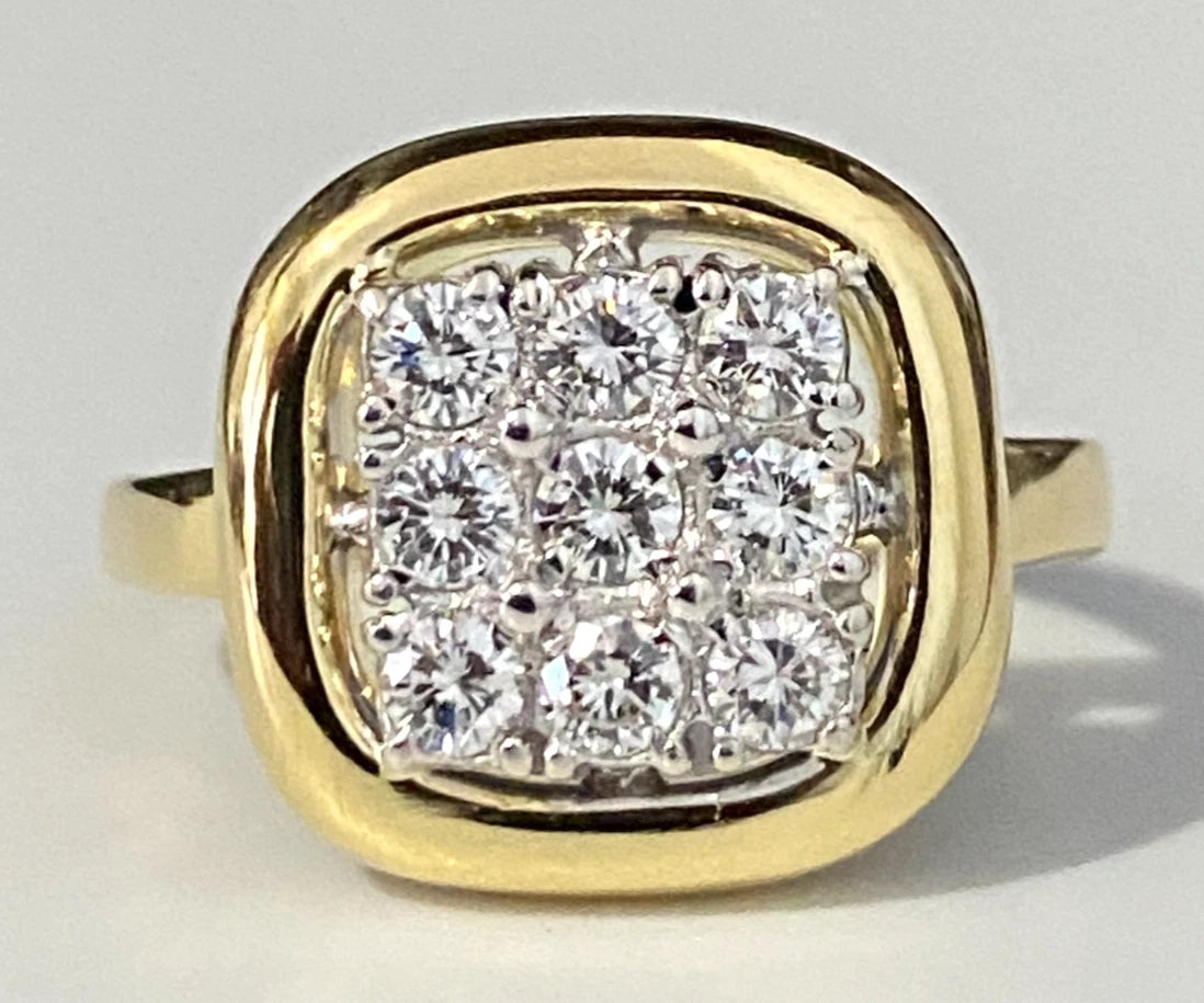 18K Yellow Gold & 0.70CT Diamond Cluster Ring Size Q - 8 1/4