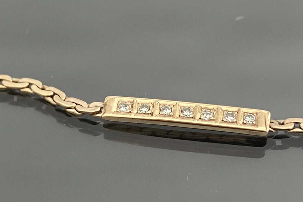 9K Yellow Gold Diamond Flat Link Bracelet 20cm Long