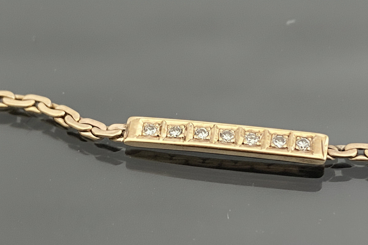 9K Yellow Gold Diamond Flat Link Bracelet 20cm Long