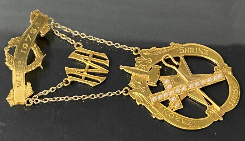 9K Yellow Gold & Pearl Masonic jewel 88.0mm High