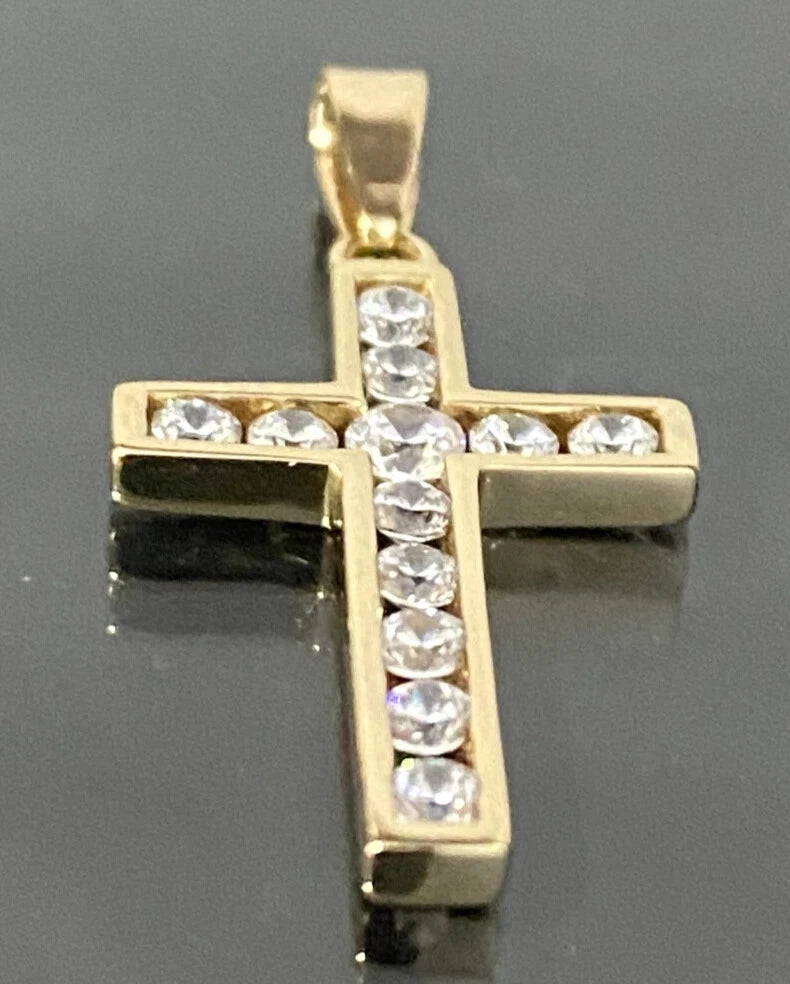 9K Yellow Gold & Cubic Zirconia Cross Pendant 31.50mm High