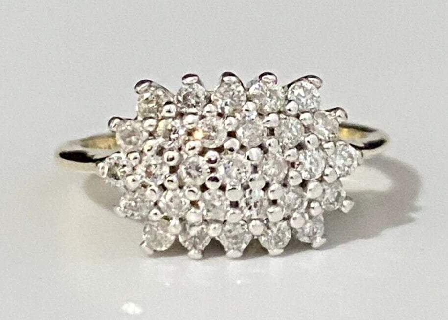 9K Yellow Gold & 0.50CT Diamond Cluster Ring Size K - 5 1/8