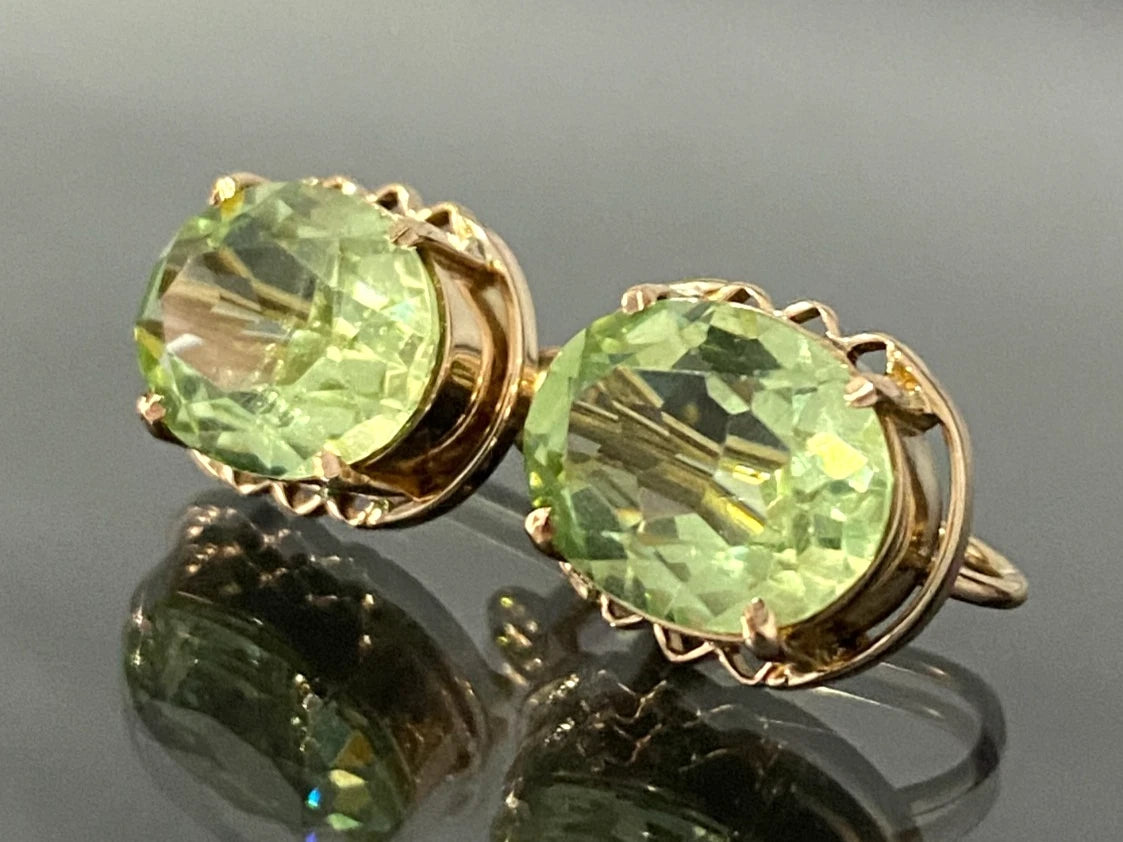 1950's 9K Rose Gold & Green Stone Set Earrings for Non-Pierced