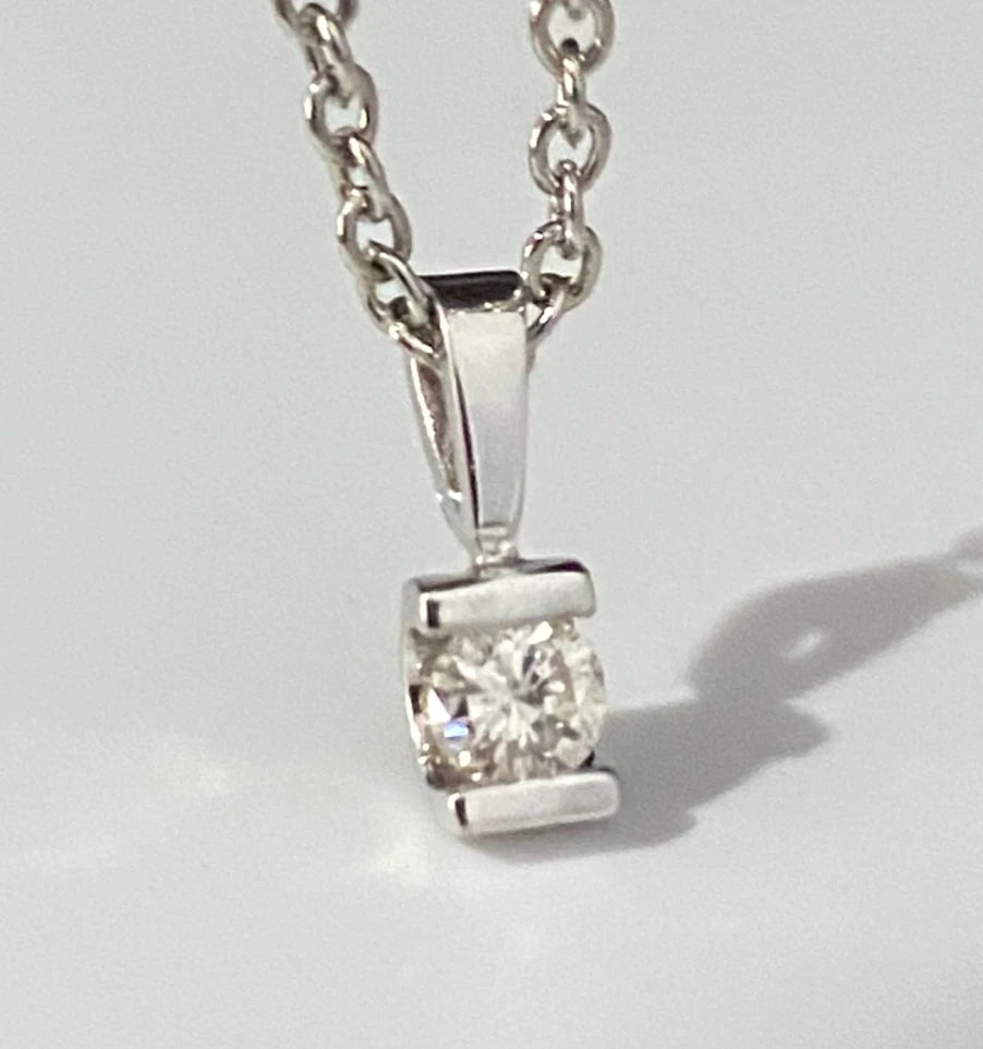 14K White Gold & 0.20CT Diamond Bar Set Single Stone Pendant