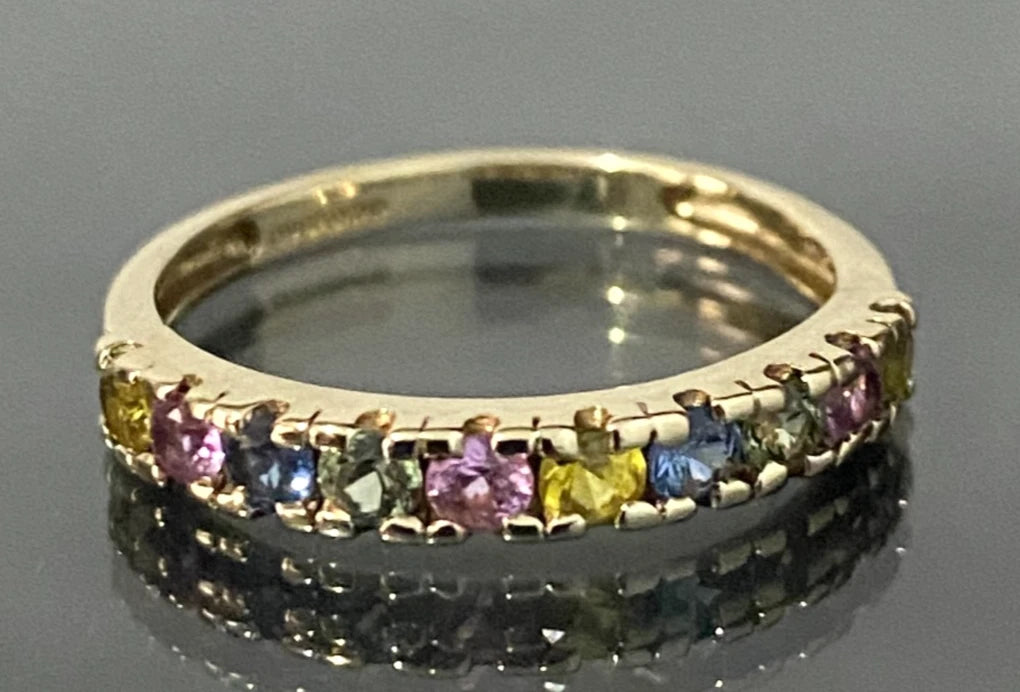 9K Yellow Gold W/Vari-hue Sapphire Eternity Ring Size M 1/2 - 6 1/2