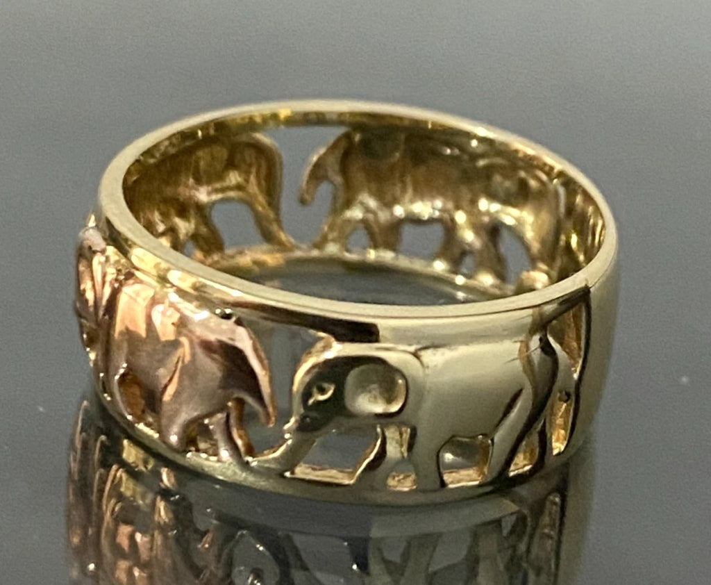 9K Yellow Gold Elephant Band Ring Size O 1/2 - 7 1/2