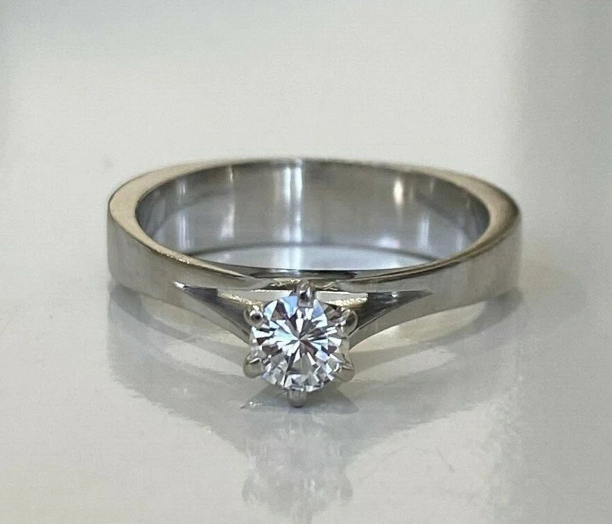 14K White Gold & 0.25CT Diamond High Set Solitaire Ring Size L 1/2 - 5 7/8