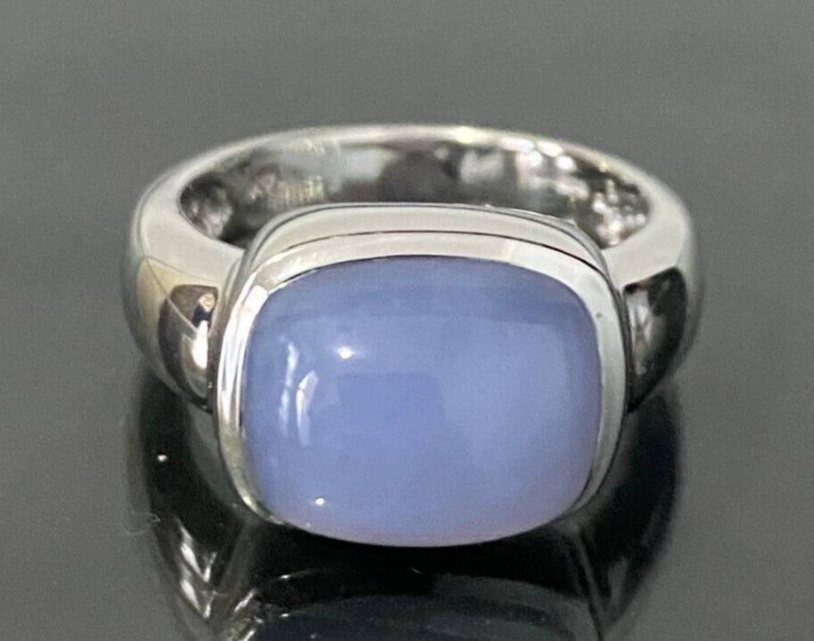 14K White Gold & Chalcedony Single Stone Ring Size O 1/2 - 7 1/4
