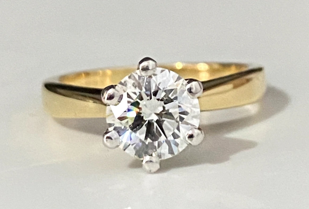 18K Yellow Gold & 1.30CT Diamond Solitaire Engagement Ring - Size M 1/2 (6.50)