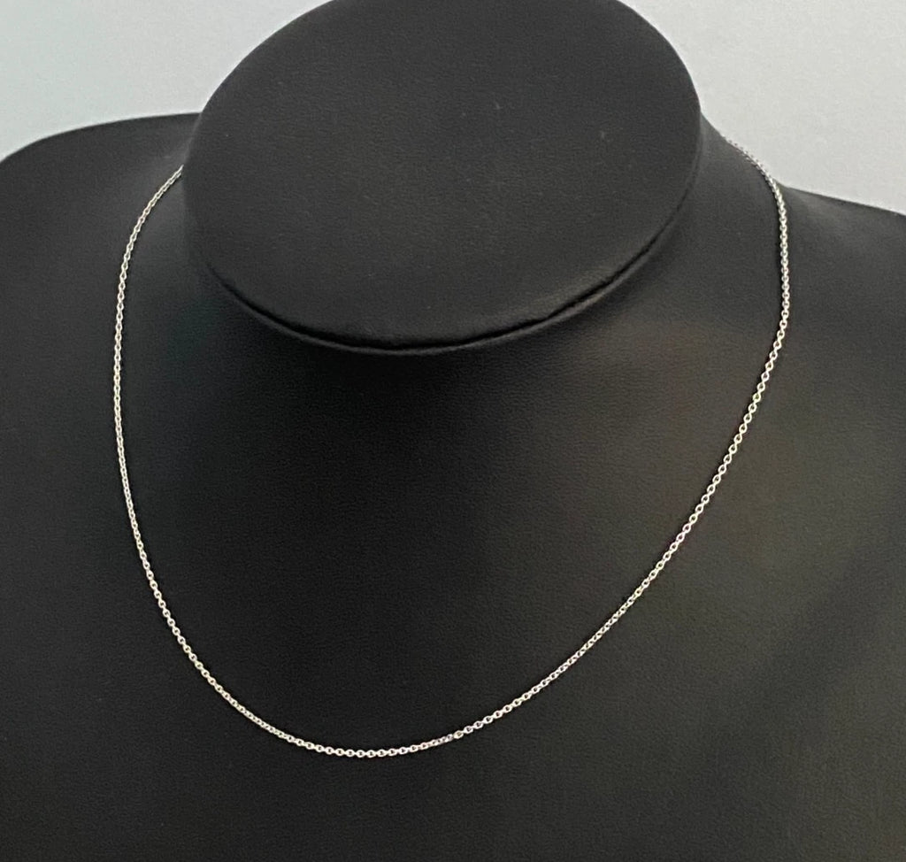 18K White Gold Short Cable Link Chain Necklace 40cm Long