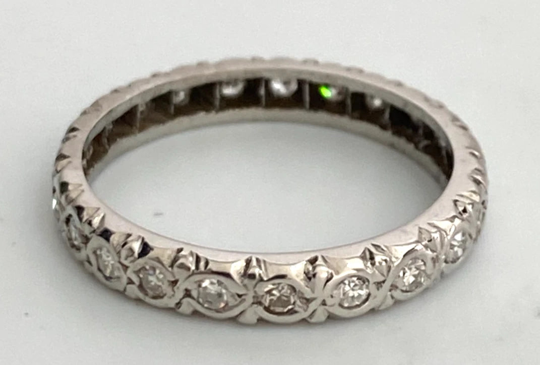 Vintage 18ct White Gold Diamond Full Eternity Band Ring Size J 1/2 (US 5)